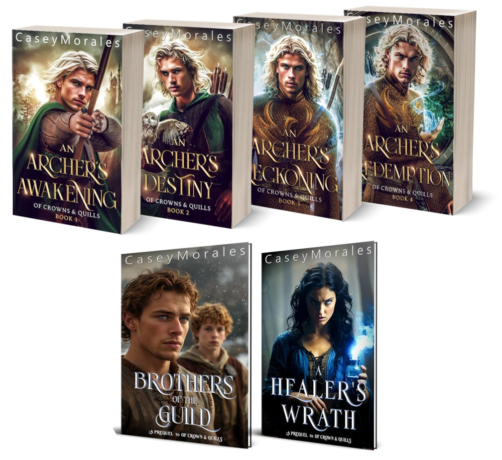 Of Crowns & Quills 6-Book Bundle by Casey Morales: four novels and two novellas, signed paperbacks, MM romantic fantasy