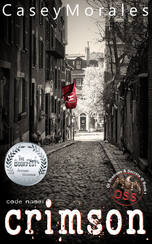 Crimson by Casey Morales, signed paperback, Of Shadows & Secrets Book 1, historical MM spy romance