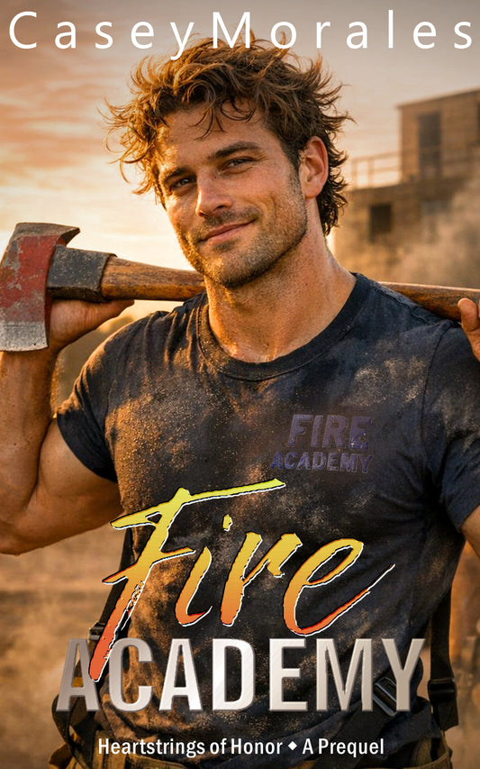 Fire Academy by Casey Morales, signed paperback cover, OwnVoices MM romance prequel to Heartstrings of Honor